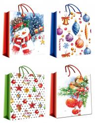 Новогодние подарочные пакеты-сумки, серия "Акварель", размер 18*23*10
