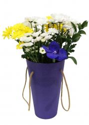 Картонный пакет-коробка "ваза" с ручками для букетов 12см х 31см х 19см (Фиолетовый)