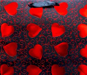 Подарочные пакеты-сумки, серия "Металлические сердца", размер 32*26*10