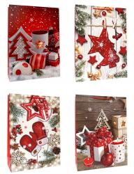 Новогодние подарочные бумажные пакеты-сумки, серия ГИГАНТ "Новогодние игрушки", размер 40*55*15 см.