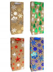 Новогодние подарочные пакеты-сумки, серия "Крафт с тиснением", размер 14*35*11