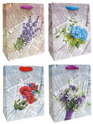Подарочные пакеты-сумки, серия "Цветы на газете", размер 18*23*10