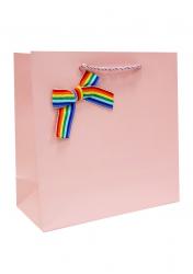 Подарочные пакеты-сумки, серия "Однотонные с бантом", размер 20*20*8 (Розовый)