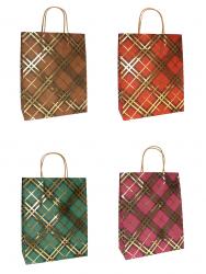 Подарочные крафтовые пакеты-сумки с бумажной ручкой, серия "Золотая клетка", размер 12*17*7 см.