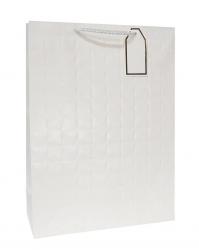 Белые бумажные подарочные пакеты-сумки, серия "Объёмная волна", размер 31*42*12 см.
