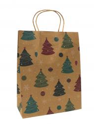 Новогодние подарочные пакеты-сумки с бумажной ручкой, рисунок Цветные ёлочки, размер 25*31*11 см