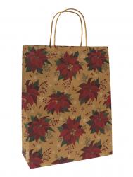 Новогодние подарочные пакеты-сумки с бумажной ручкой, рисунок Цветок, размер 12*17*7 см.