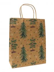 Новогодние подарочные пакеты-сумки с бумажной ручкой, рисунок Зелёные ёлочки, размер 18*23*10 см.