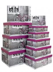 Набор из десяти прямоугольных подарочных коробок гигант, отделка матовой бумагой с рисунком "Велосипед", размер 49*34*25 см.
