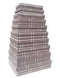 Набор из десяти плоских прямоугольных подарочных коробок, отделка матовой бумагой с рисунком "Клетка гленчек", размер 46*36,5*10 см.
