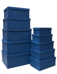 Набор из десяти прямоугольных синих подарочных коробок, отделка фактурной дизайнерской бумагой, размер 37*28*17 см.