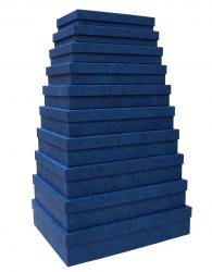 Набор из десяти плоских прямоугольных синих подарочных коробок, отделка фактурной дизайнерской бумагой, размер 46*36,5*10 см.