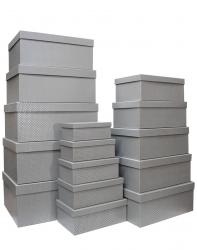 Набор ГИГАНТ из пятнадцати больших прямоугольных подарочных коробок серого цвета, отделка матовой бумагой с тиснением серебряными точками, размер 52*41*23 см.