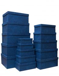 Набор ГИГАНТ из пятнадцати больших прямоугольных подарочных коробок синего цвета, отделка фактурной дизайнерской бумагой, размер 52*41*23 см.