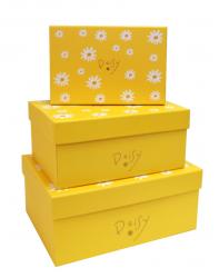 Набор из трёх подарочных коробок жёлтого цвета с рисунком "ромашки", размер 29*22*13 см.