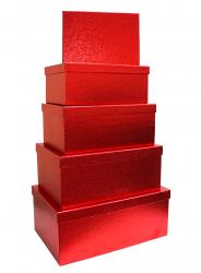 Набор из пяти больших блестящих прямоугольных подарочных красных коробок, размер 52*34*22 см.