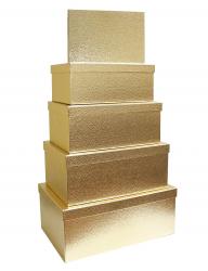 Набор из пяти больших блестящих прямоугольных подарочных золотых коробок, размер 52*34*22 см.