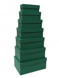 Набор из семи прямоугольных подарочных коробок зелёного цвета, отделка матовой однотонной бумагой, размер 28*18*11,5 см.