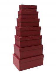 Набор из семи прямоугольных подарочных коробок бордового цвета, отделка матовой фактурной бумагой, размер 28*18*11,5 см.