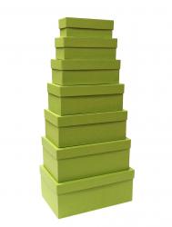 Набор из семи прямоугольных подарочных коробок фисташкового цвета, отделка матовой фактурной бумагой, размер 28*18*11,5 см.