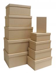Набор из десяти однотонных прямоугольных подарочных коробок, отделка бумагой крафтового цвета, размер 37*28*17 см.