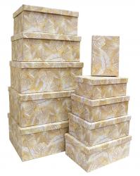 Набор из десяти прямоугольных подарочных коробок, отделка матовой бумагой с рисунком "Листья золотые", размер 37*28*17 см.