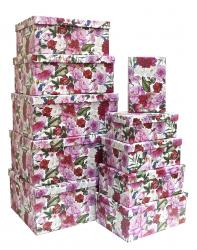 Набор из десяти прямоугольных подарочных коробок с рисунком "Малиновый букет", размер 37*28*17 см.