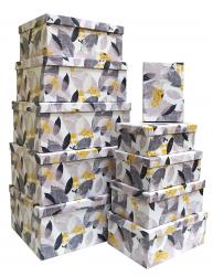Набор из десяти прямоугольных подарочных коробок, отделка матовой бумагой с рисунком "Орнамент листья", размер 37*28*17 см.