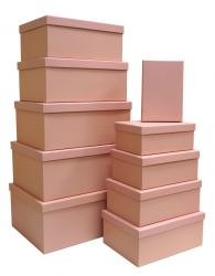 Набор из десяти однотонных прямоугольных подарочных коробок, отделка матовой бумагой персикового цвета, размер 37*28*17 см.