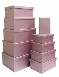 Набор из десяти однотонных прямоугольных подарочных коробок, отделка матовой бумагой цвета пыльной розы, размер 37*28*17 см.