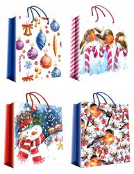 Новогодние подарочные пакеты-сумки, серия "Акварель", размер 26*32*10