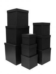 Набор из девяти подарочных коробок куб чёрного цвета, отделка матовой фактурной бумагой, размер 25*25*25 см.