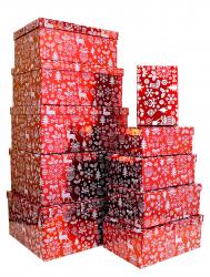 Набор новогодних подарочных коробок А-116 (Снежинки красный блеск)
