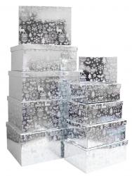Набор новогодних подарочных коробок А-116 (Снежинки серебряный блеск)