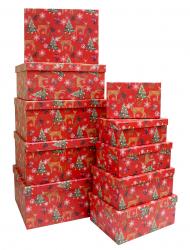 Набор новогодних подарочных коробок А-117 (Снегири и ёлочки)