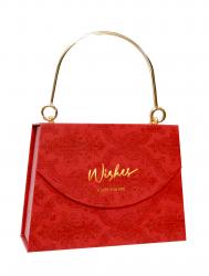 Подарочная коробка "сумочка" с ручкой, отделка матовой красной бумагой, размер 18*13*7,5 см.
