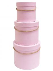 Набор из трёх высоких круглых подарочных коробок розового цвета с ручками, размер d19,5см х h17см