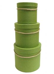 Набор из трёх высоких круглых подарочных коробок зелёного цвета с ручками, размер d19,5см х h17см