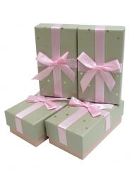 Прямоугольные подарочные коробки с золотистым рисунком "Звёздочки" и бантом из ленты, цвет серый, размер 15*8*5,5 см.