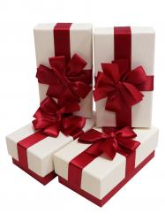 Набор подарочных коробок (один размер в упаковке) А-1845-16 (Молочный с красным бантом)