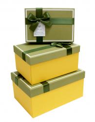 Набор из трёх однотонных зелёных подарочных коробок с бантом из атласной ленты, размер 25,5*17,5*12 см.