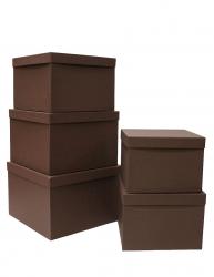 Набор из пяти квадратных подарочных коробок шоколадного цвета, отделка матовой фактурной бумагой, размер 30*30*20 см.