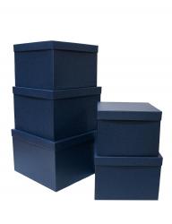 Набор из пяти квадратных подарочных коробок синего цвета, отделка матовой фактурной бумагой, размер 30*30*20 см.