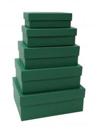 Набор из пяти прямоугольных подарочных коробок зелёного цвета, отделка матовой однотонной бумагой, размер 21*16*8 см.