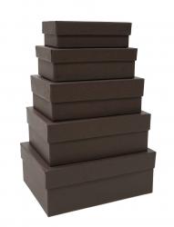Набор из пяти прямоугольных подарочных коробок тёмно-коричневого цвета, отделка матовой фактурной бумагой, размер 21*16*8 см.
