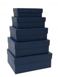 Набор из пяти прямоугольных подарочных коробок тёмно-синего цвета, отделка матовой фактурной бумагой, размер 21*16*8 см.