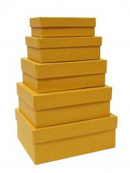 Набор из пяти прямоугольных подарочных коробок жёлтого цвета, отделка матовой фактурной бумагой, размер 21*16*8 см.