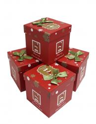 Набор подарочных коробок (один размер в упаковке) А-421018 (Снежинки красные)