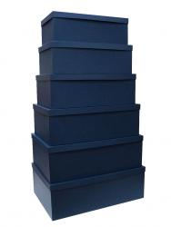 Набор из шести больших прямоугольных подарочных коробок синего цвета, отделка матовой фактурной бумагой, размер 58*38*20 см.