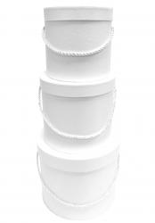 Набор из трёх круглых шляпных подарочных коробок белого цвета с ручками, отделка матовой бумагой, размер d 22* h 20 см.